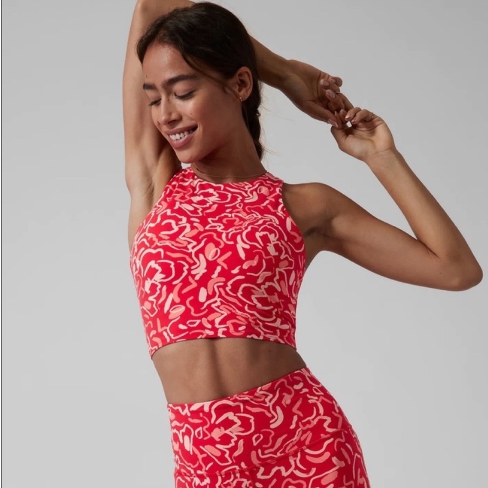 Athleta Elation Red and White Patterned Crop Top